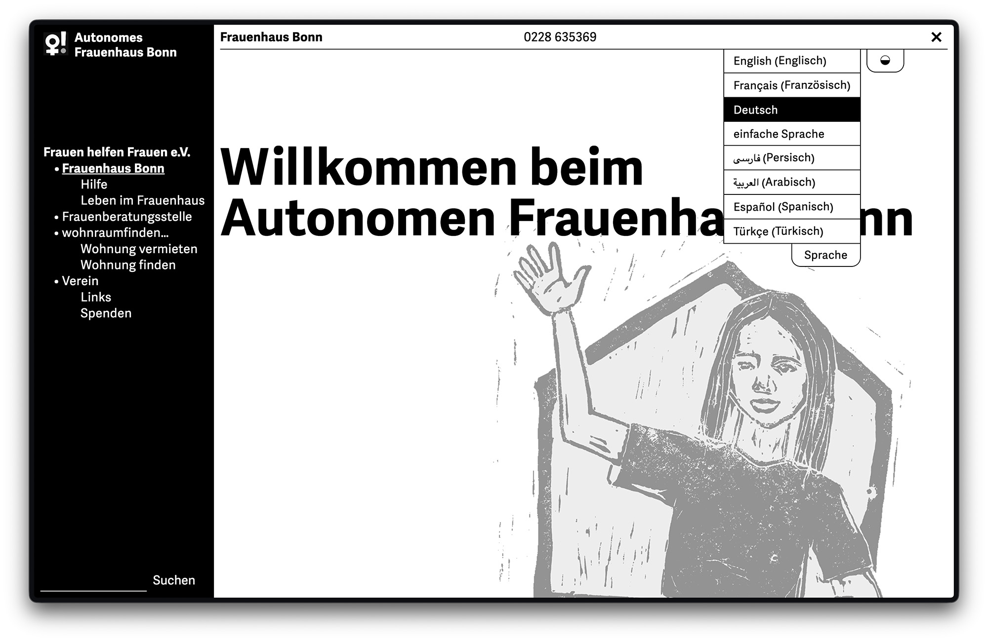 Frauenhaus-Bonn-Website-Start-Sprache